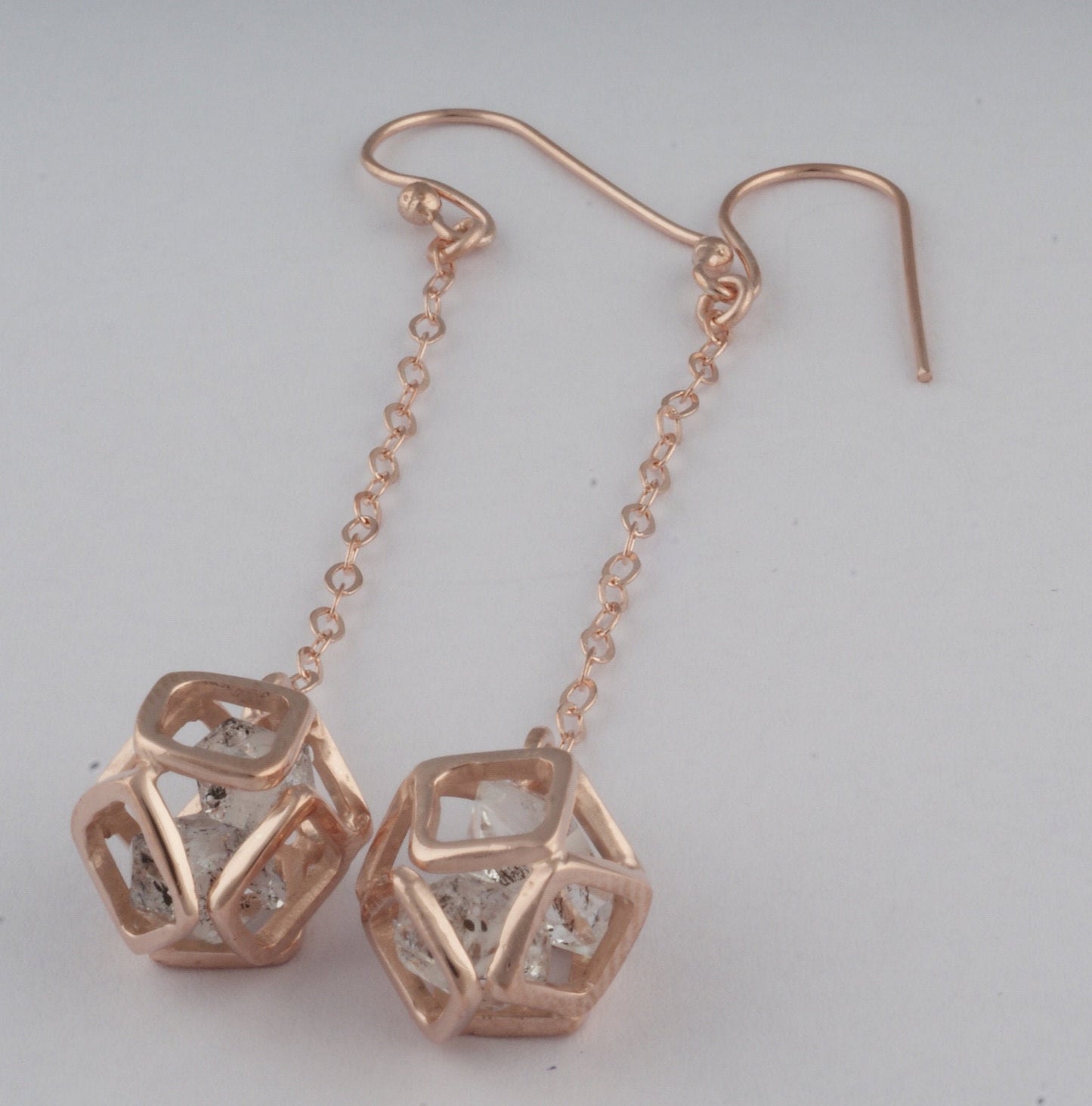 Solid 925 Sterling Silver Herkimer Diamond Cage Earrings Silver/Rose Gold Finish. April Birthstone, Gift for her. Woman/Girl, Anniversary.