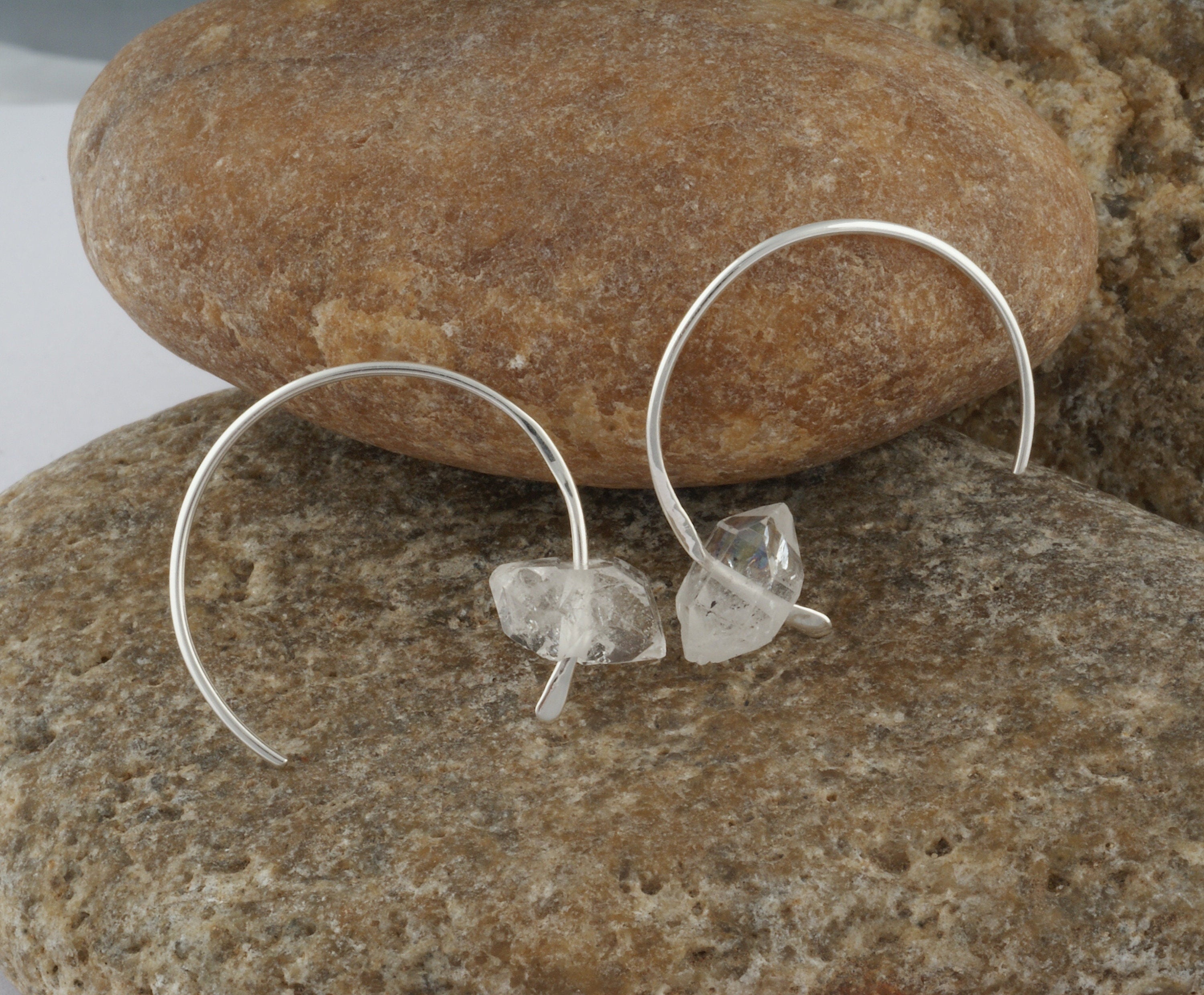 925 Sterling Silver Herkimer Diamond Hoop Earring