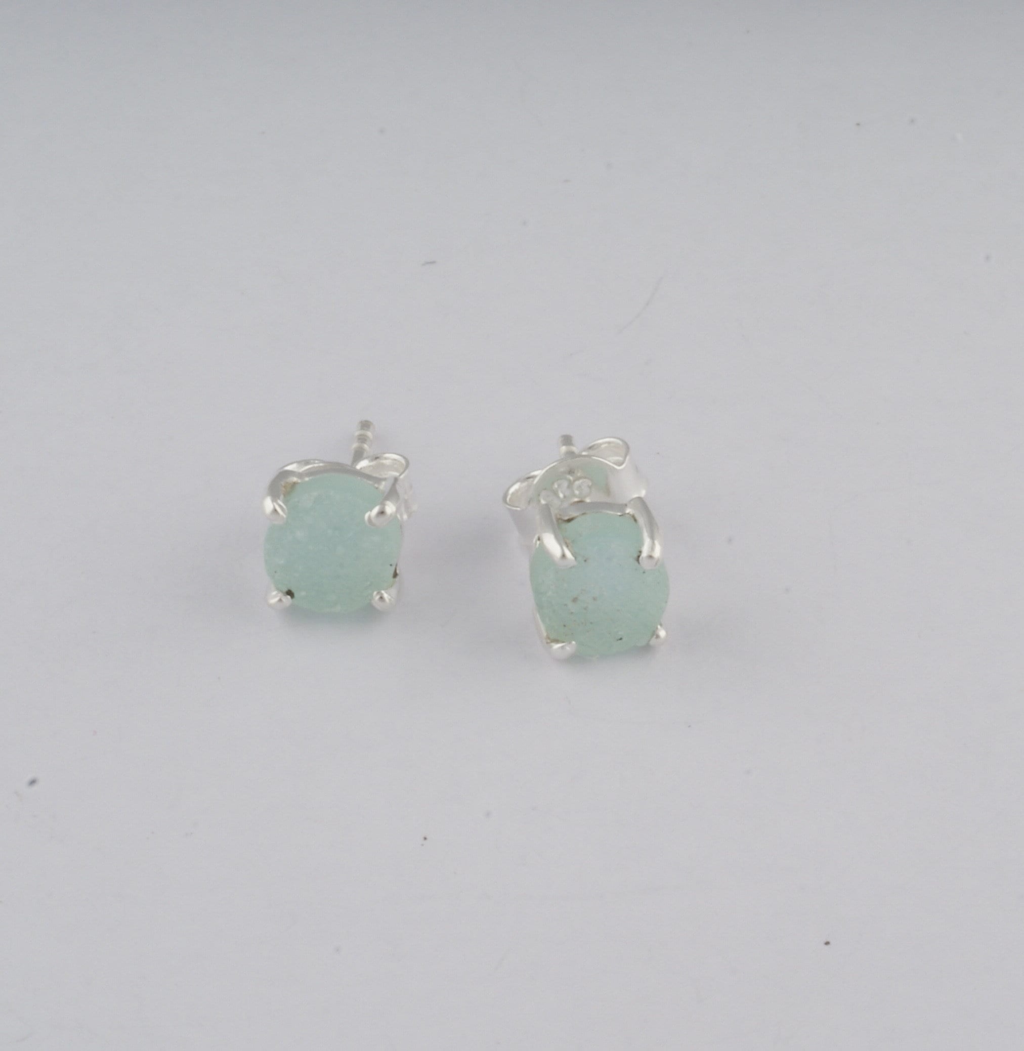 925 Sterling Silver Natural Aqua Drusy Stud Earring with Pushback