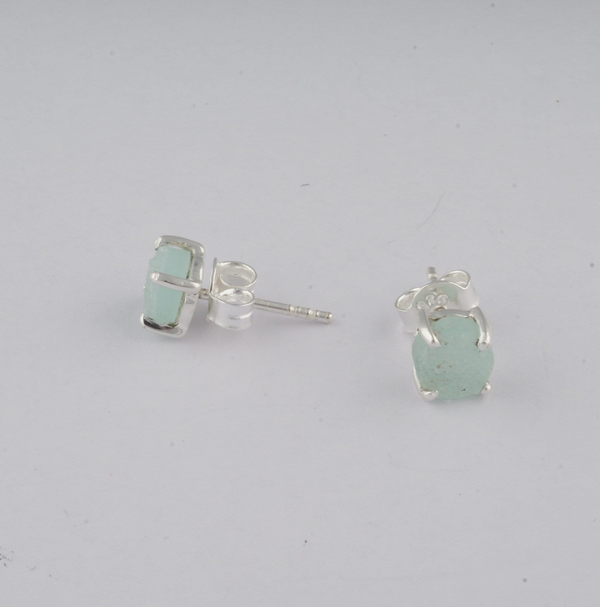 925 Sterling Silver Natural Aqua Drusy Stud Earring with Pushback