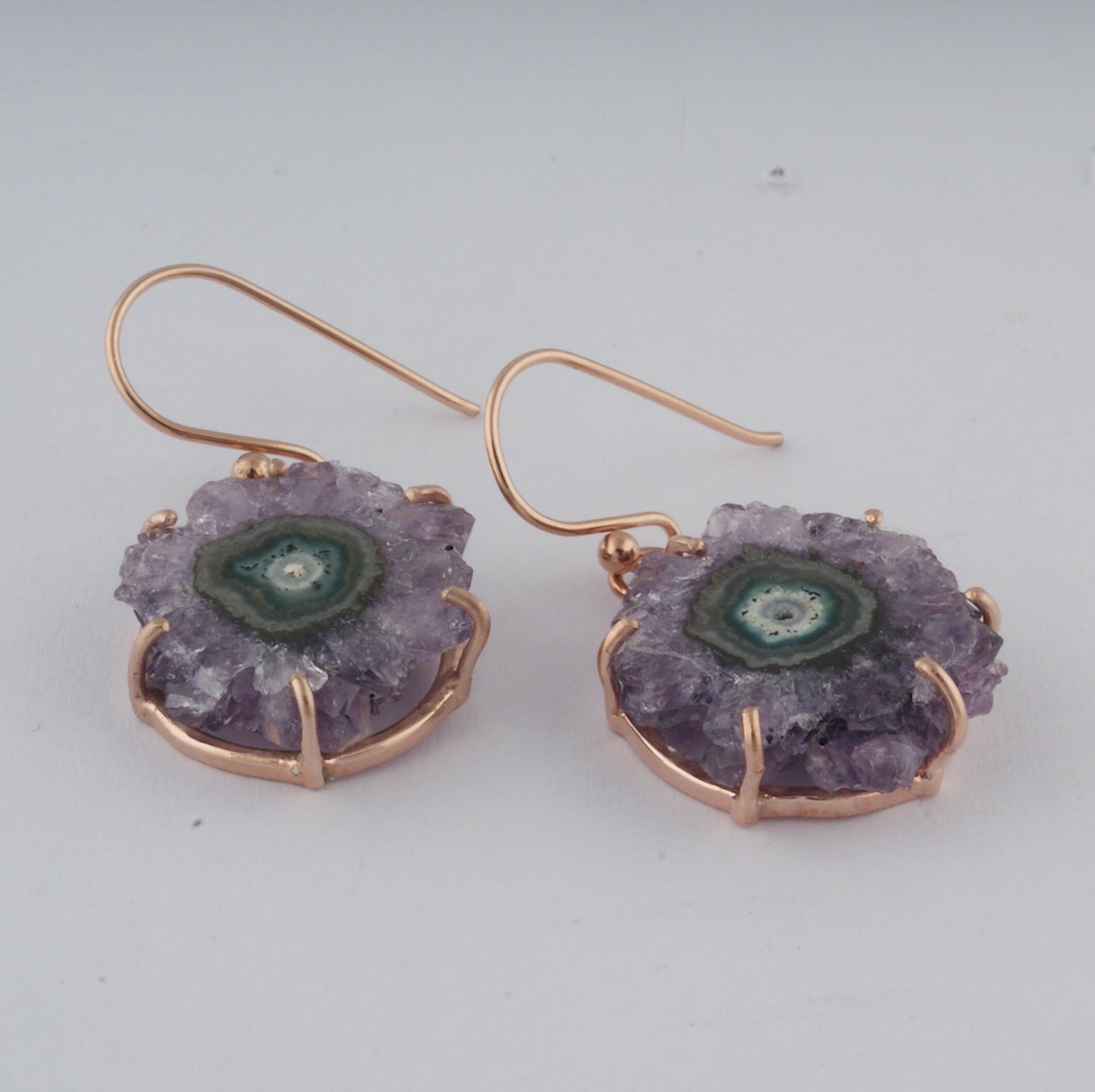 925 Sterling Silver Amethyst Druzy Stalactite Dangle Earrings