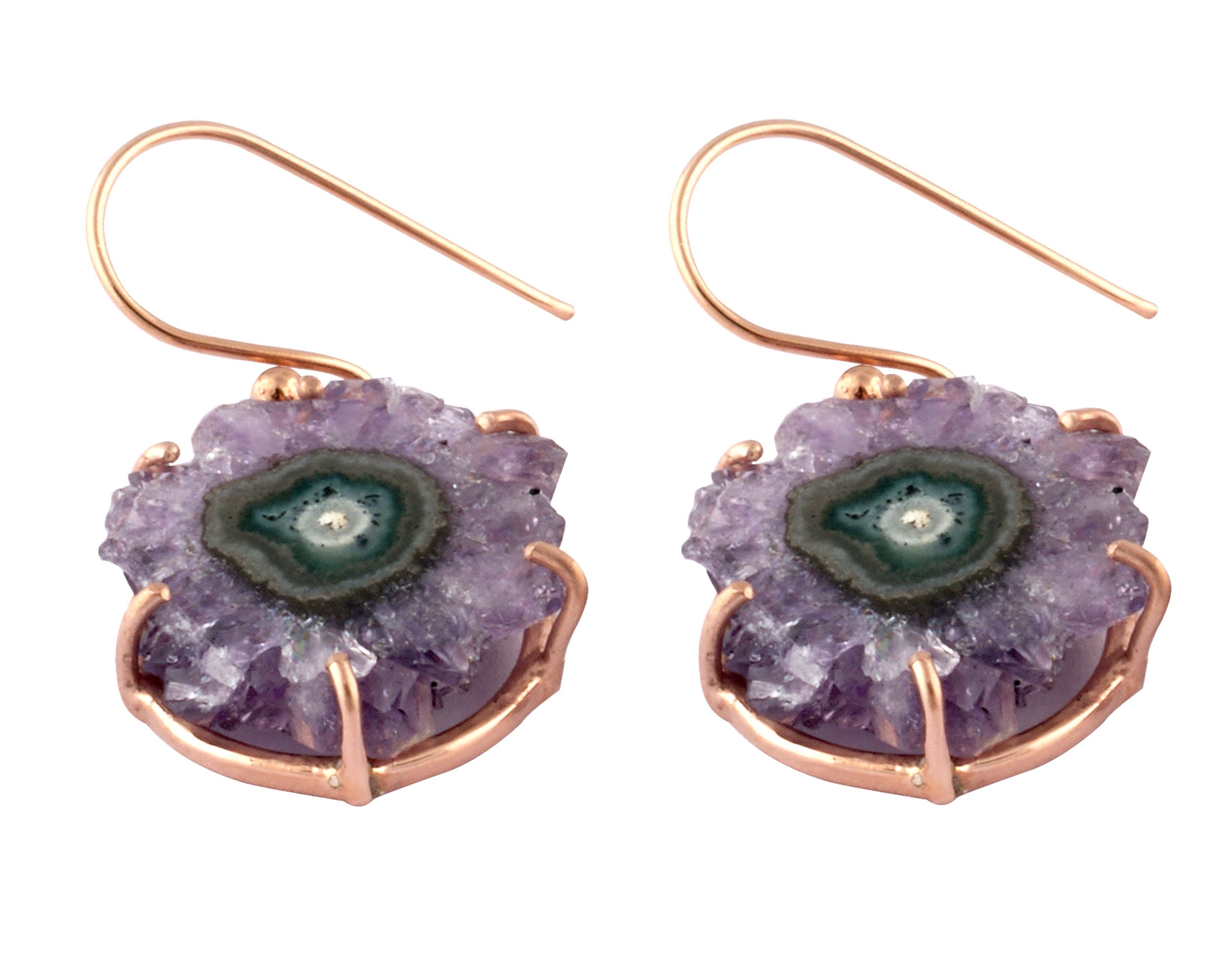 925 Sterling Silver Amethyst Druzy Stalactite Dangle Earrings