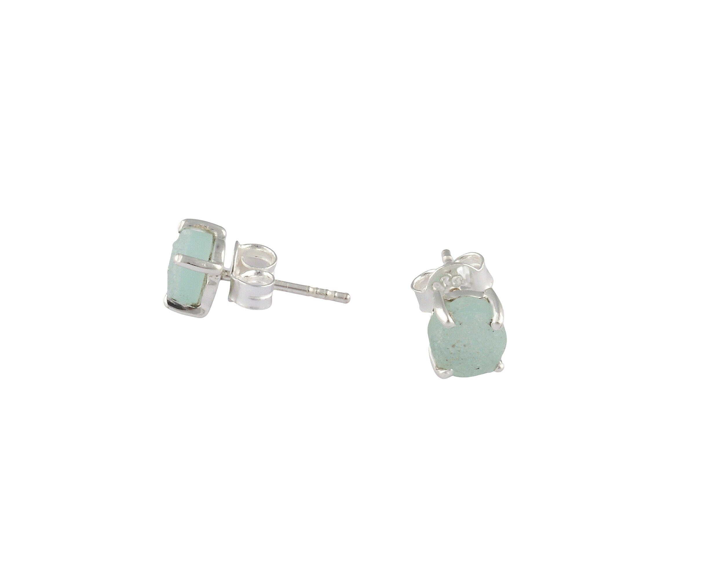 925 Sterling Silver Natural Aqua Drusy Stud Earring with Pushback