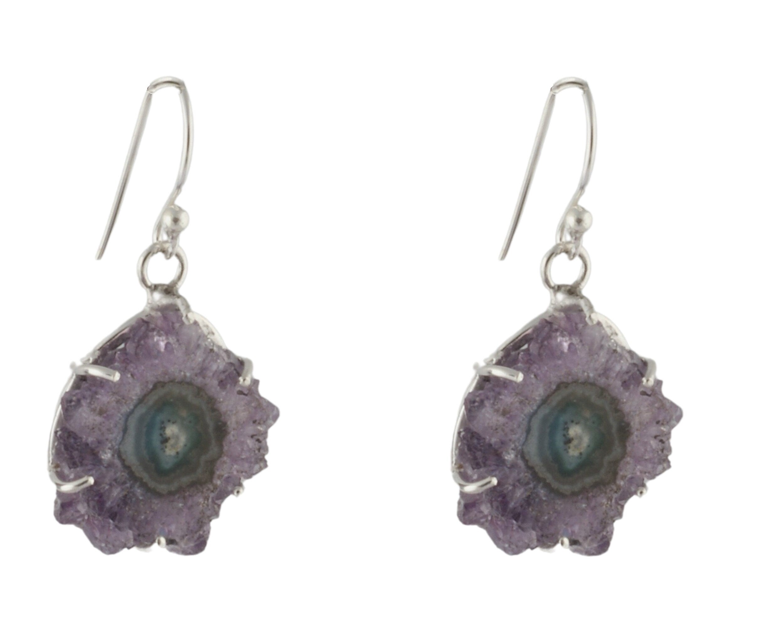 925 Sterling Silver Amethyst Druzy Stalactite Dangle Earrings