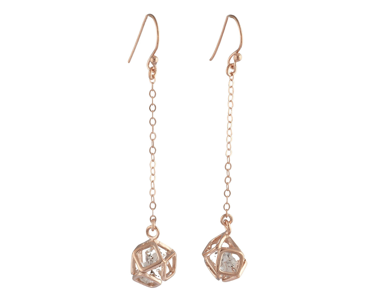Solid 925 Sterling Silver Herkimer Diamond Cage Earrings Silver/Rose Gold Finish. April Birthstone, Gift for her. Woman/Girl, Anniversary.