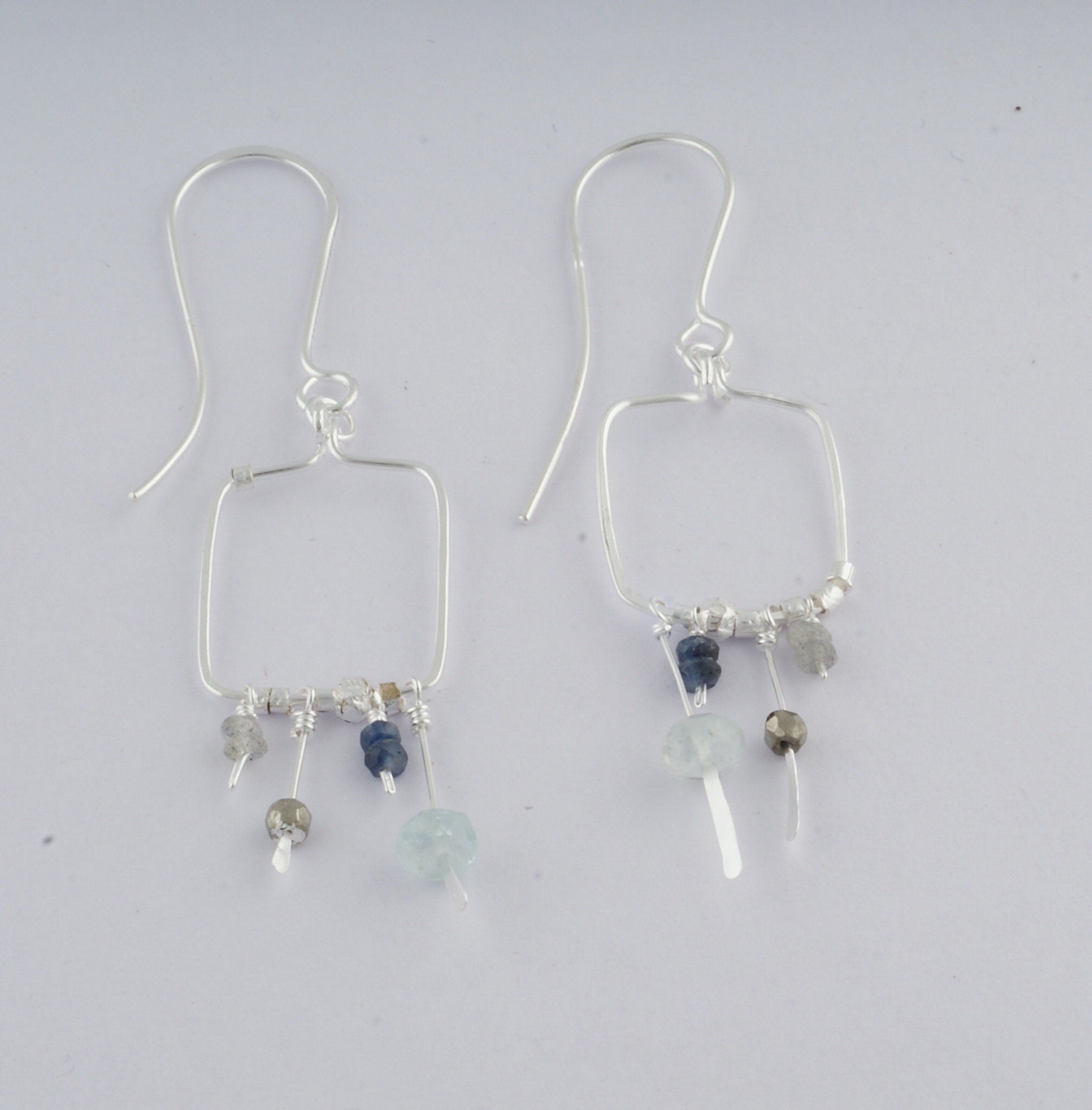 Sterling Silver Aquamarine & Kyanite Bead Earrings