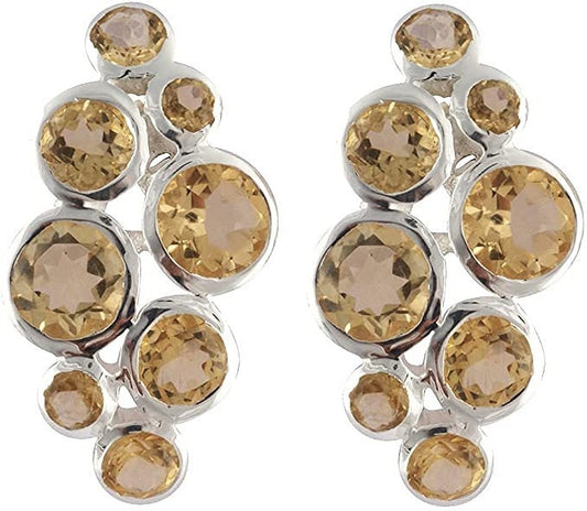 925 Sterling Silver Citrine Cluster Pushback Earrings