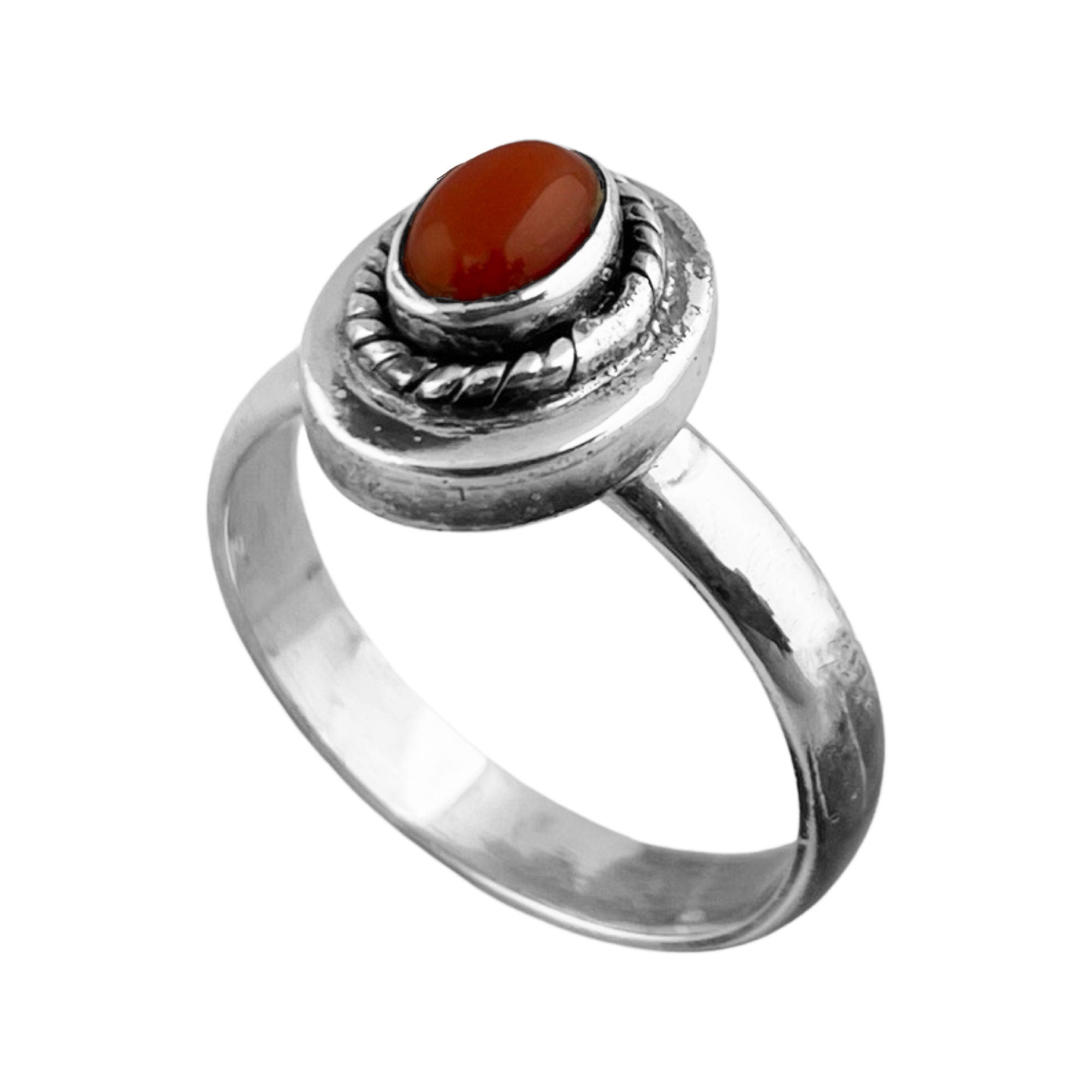 Handmade 925 Silver Coral Gemstone Statement Ring