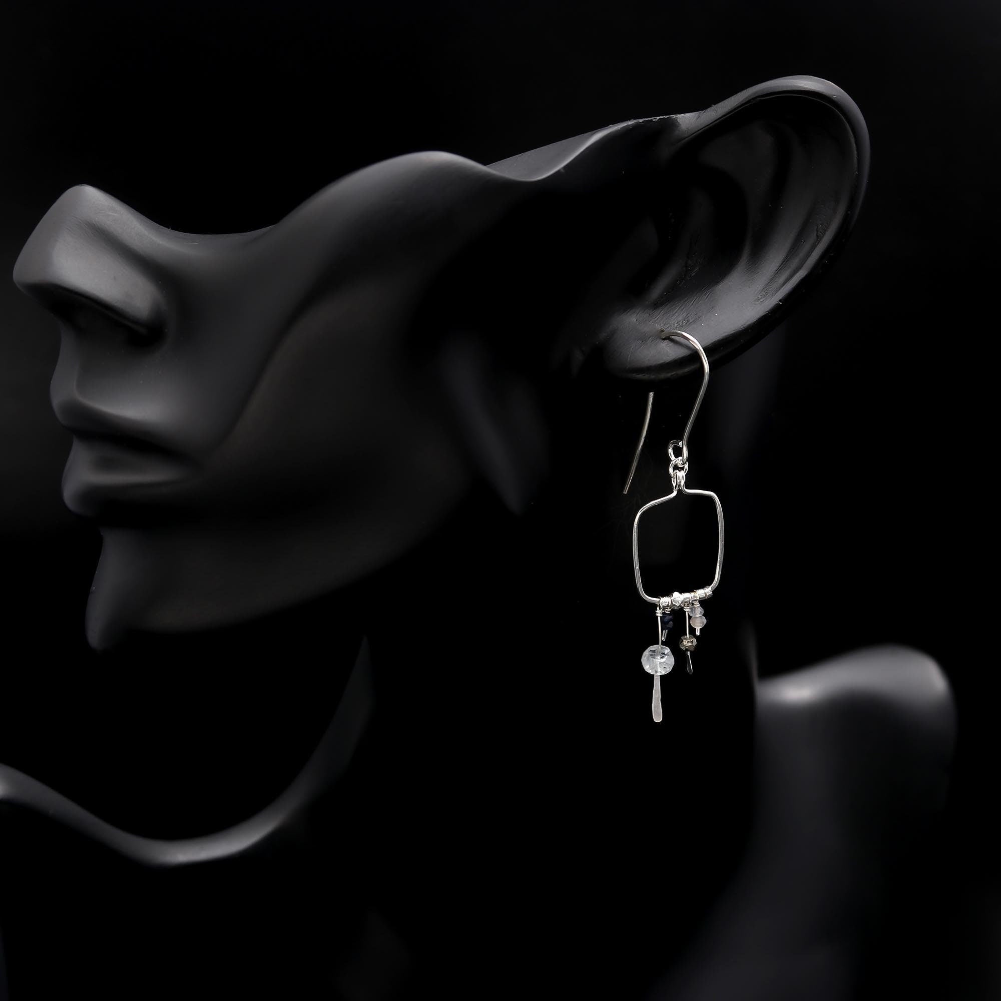 The Ethereal Mosaic: Beaded Silver Geometric Earrings