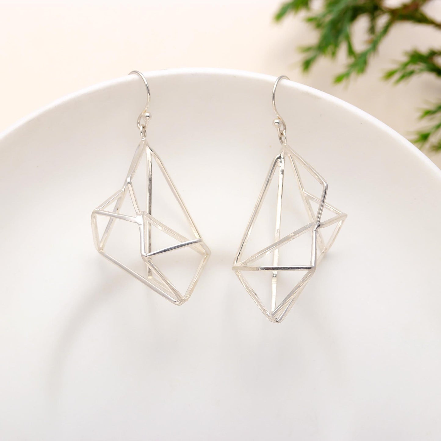 Solid 925 Sterling Silver Geometrical Earring Dangle Earwire, Birthday Gift, Abstract, Anniversary, Designer, Woman, Girl, Gold , Rose Gold