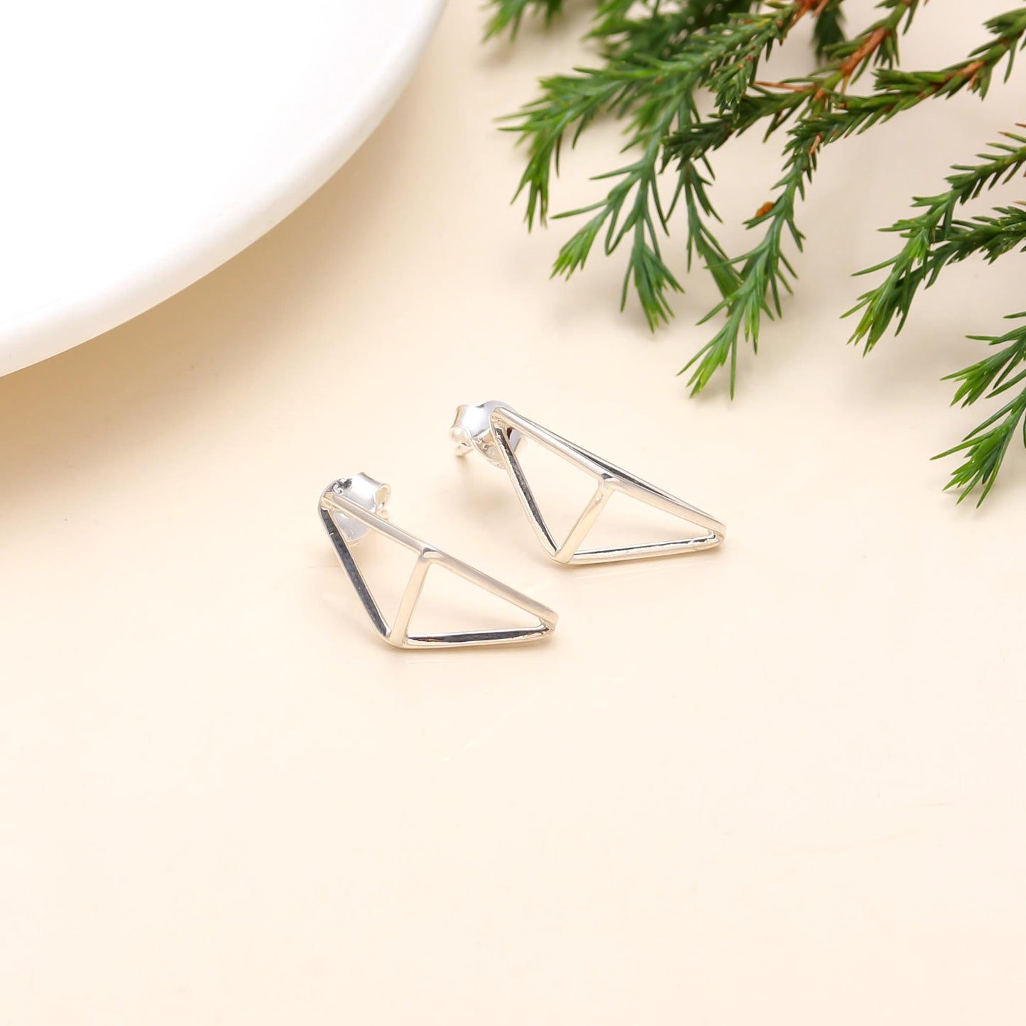 Solid 925 Sterling Silver Geometrical Stud Earring , Birthday Gift, Polygon, Anniversary, Designer, Woman, Girl, Gold , Rose Gold