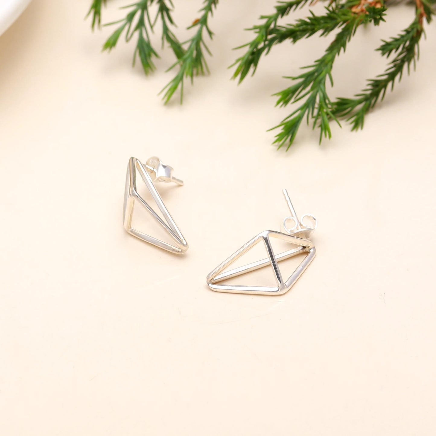 Solid 925 Sterling Silver Geometrical Stud Earring , Birthday Gift, Polygon, Anniversary, Designer, Woman, Girl, Gold , Rose Gold