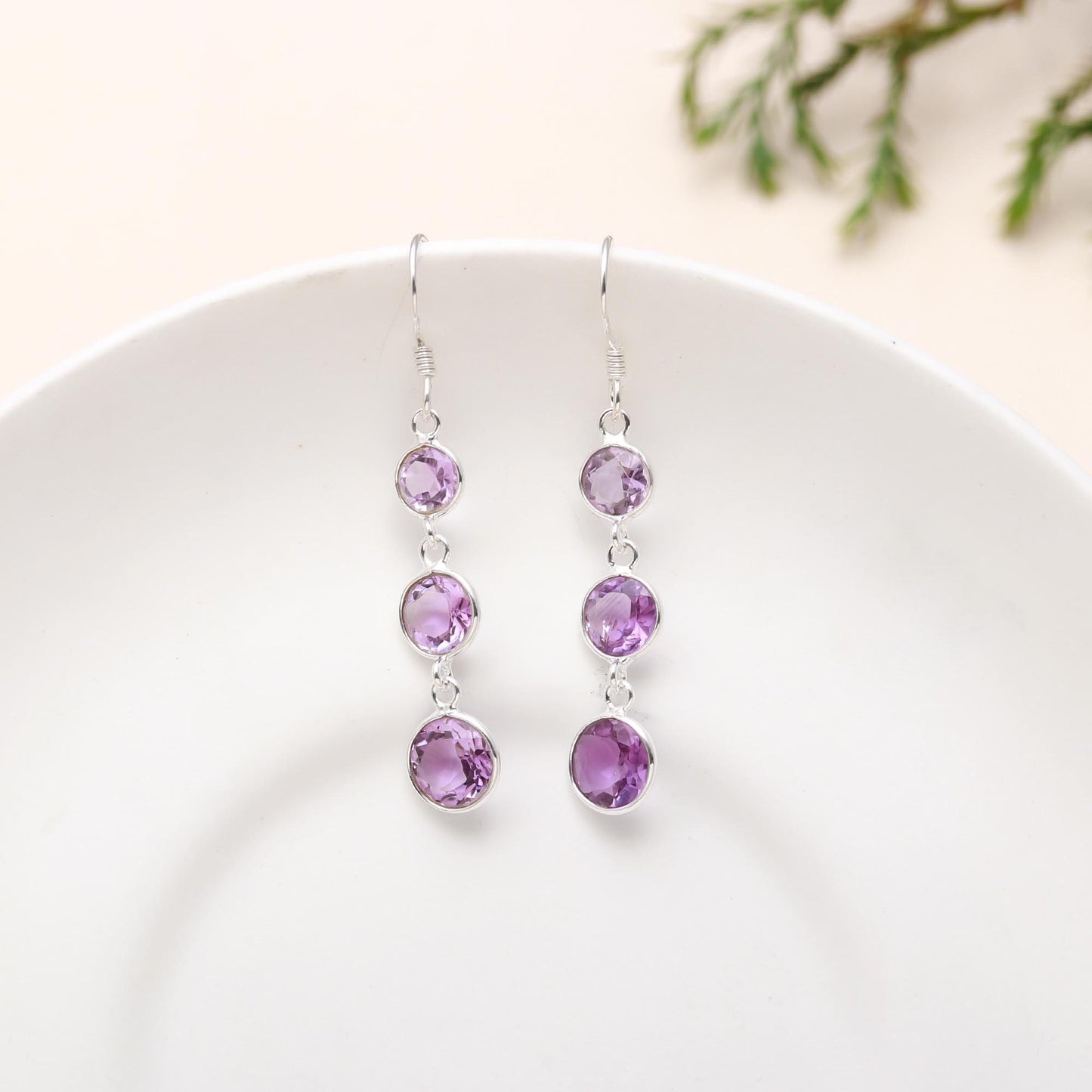 Amethyst Earring in Dangle Earwire, Birthday, Anniversary, Women, Teenager/ Girls, Gift for her. Quirky / Dainty Solid 925 Sterling Silver