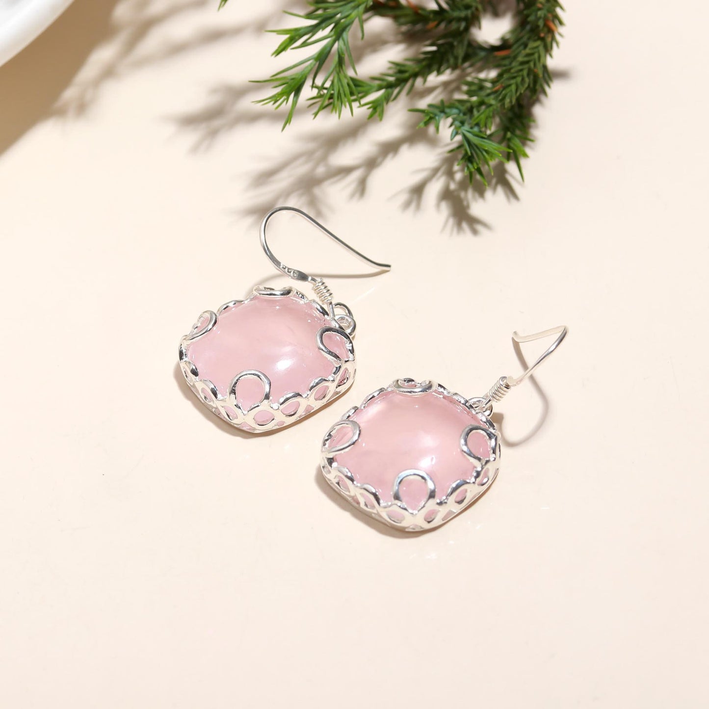Pink Rose Quartz Earring in Dangle Earwire, Birthday, Anniversary, Women, Teenager Girls, Gift for her. Designer Solid 925 Sterling Silver