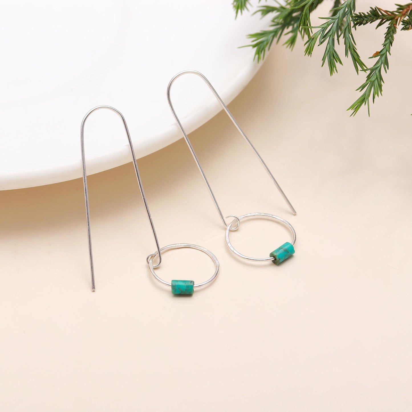 Solid 925 Sterling Silver Mexican Turquoise Dangle Earring earwire. Handmade, Wedding Anniversary & Birthday Gift for her /  Girls