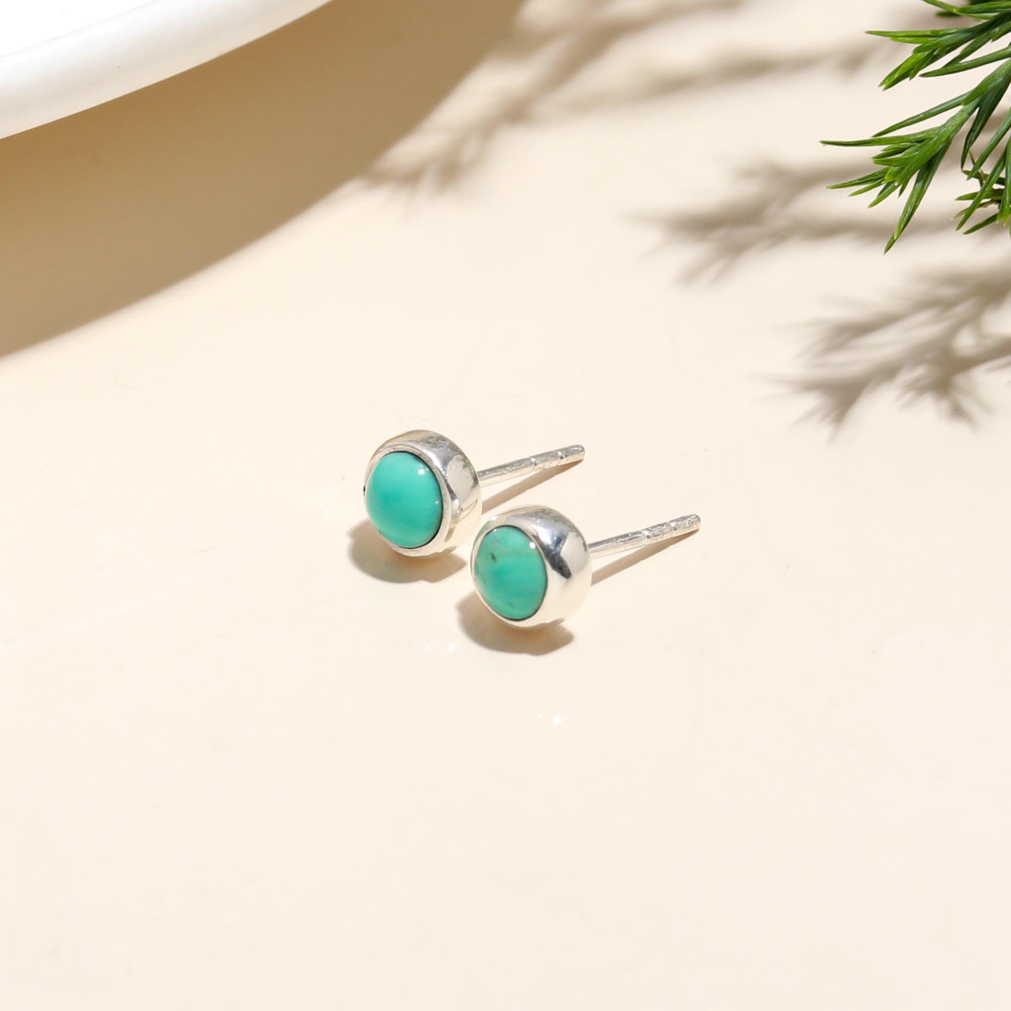 925 Sterling Silver Boho  Genuine Turquoise Stud Earring with Pushbacks