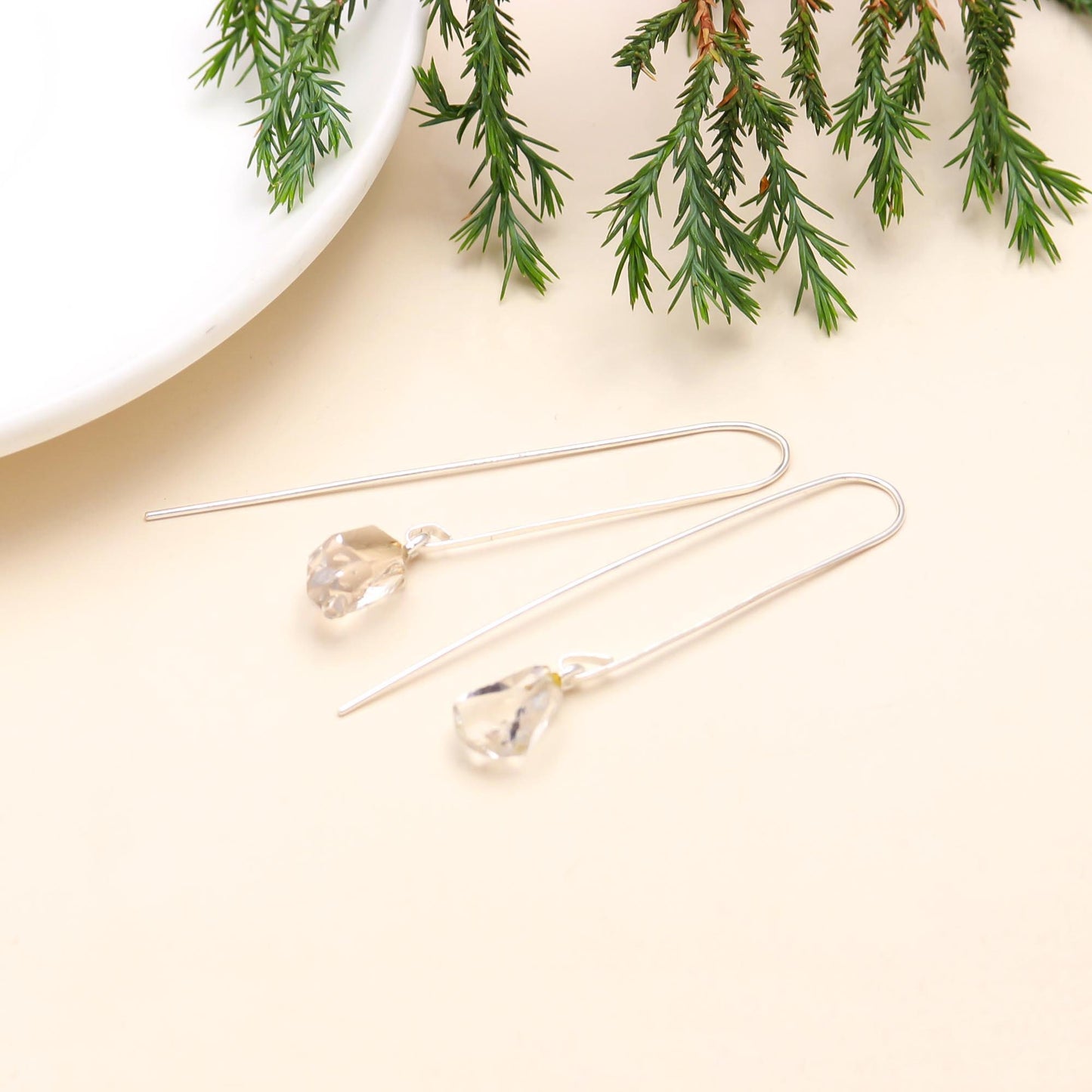 Solid 925 Sterling Silver Herkimer Diamond Long Earrings. Gift for her /Birthday, Anniversary, April Birth Stone, Silver & Gold Finish