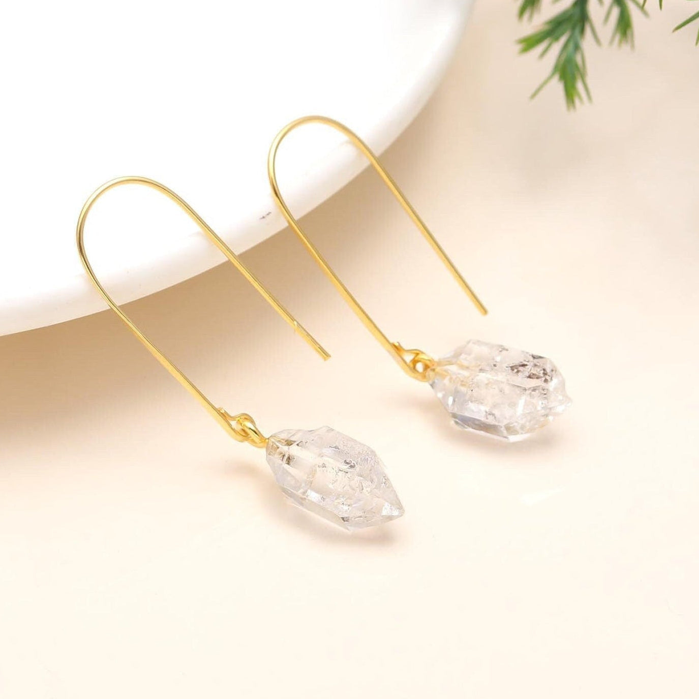 The Luminous Prism: Raw Herkimer Diamond Earrings