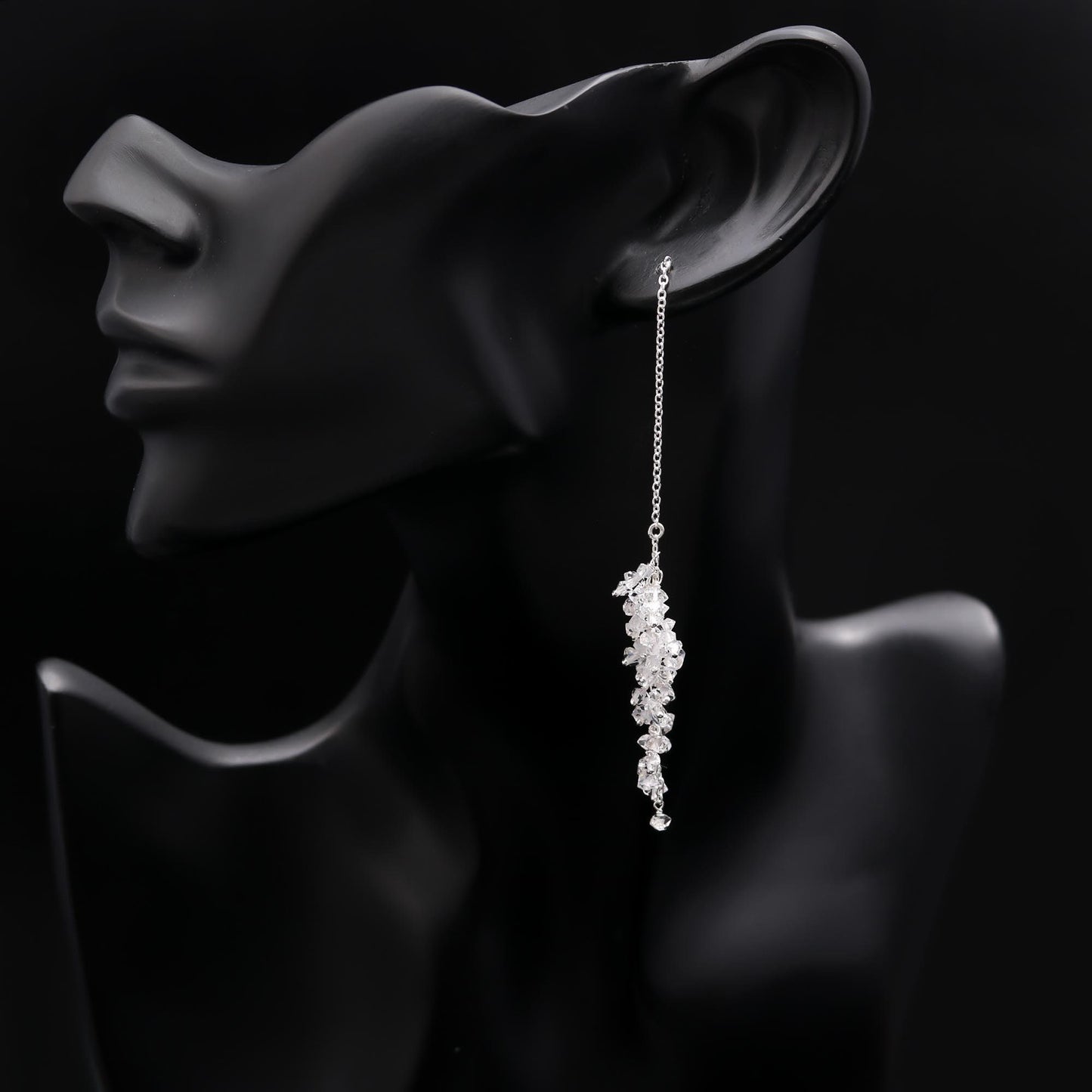 Bridemaid Cluster Herkimer Diamond Long Threader Earrings,Handmade, Silver 925 Earring, Dainty,Cluster. Gift for her /Anniversary / Birthday