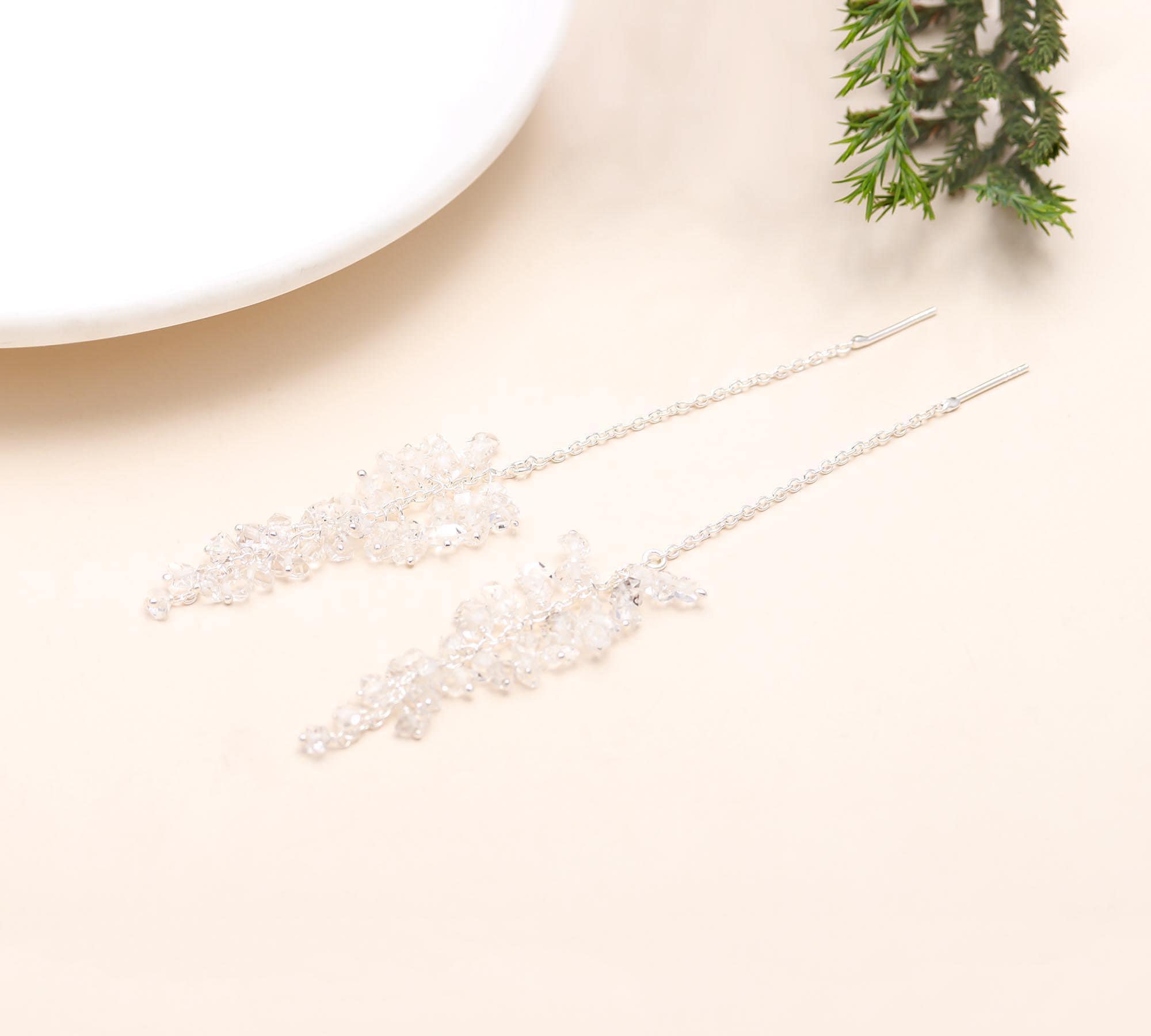 The Glacial Cascade: Herkimer Diamond Cluster Threader Earrings