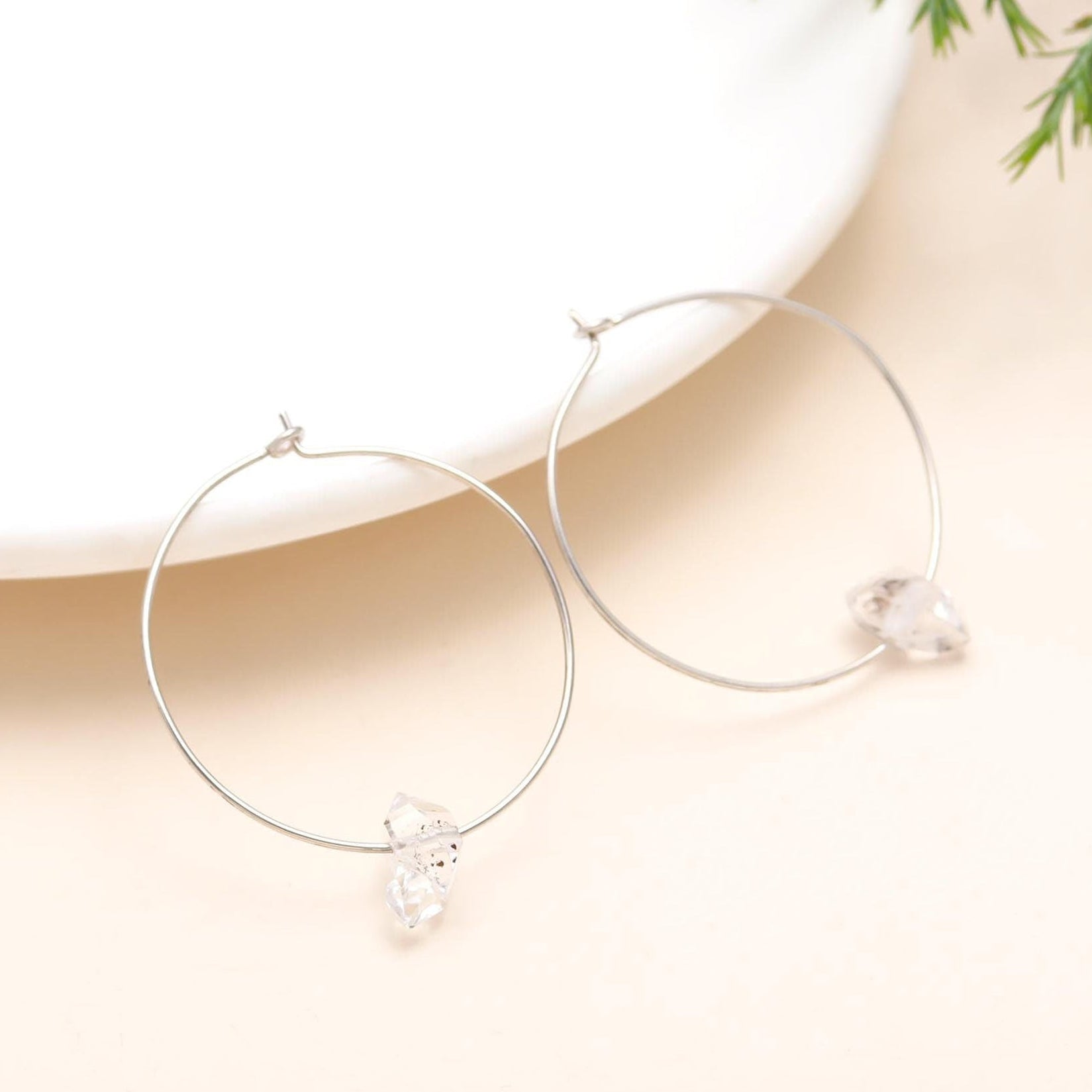 The Crystal Orbit: Herkimer Diamond Silver Hoops