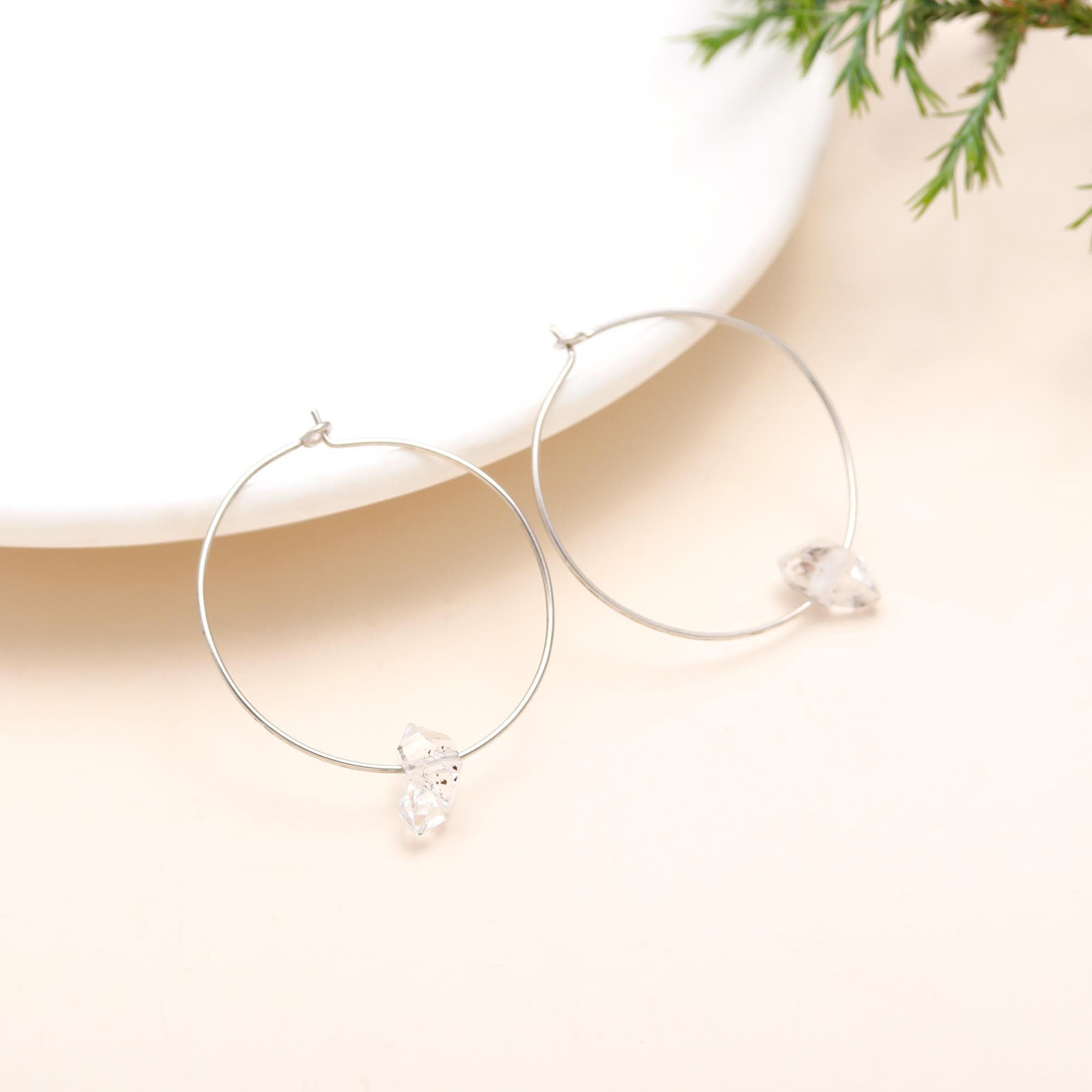 The Crystal Orbit: Herkimer Diamond Silver Hoops