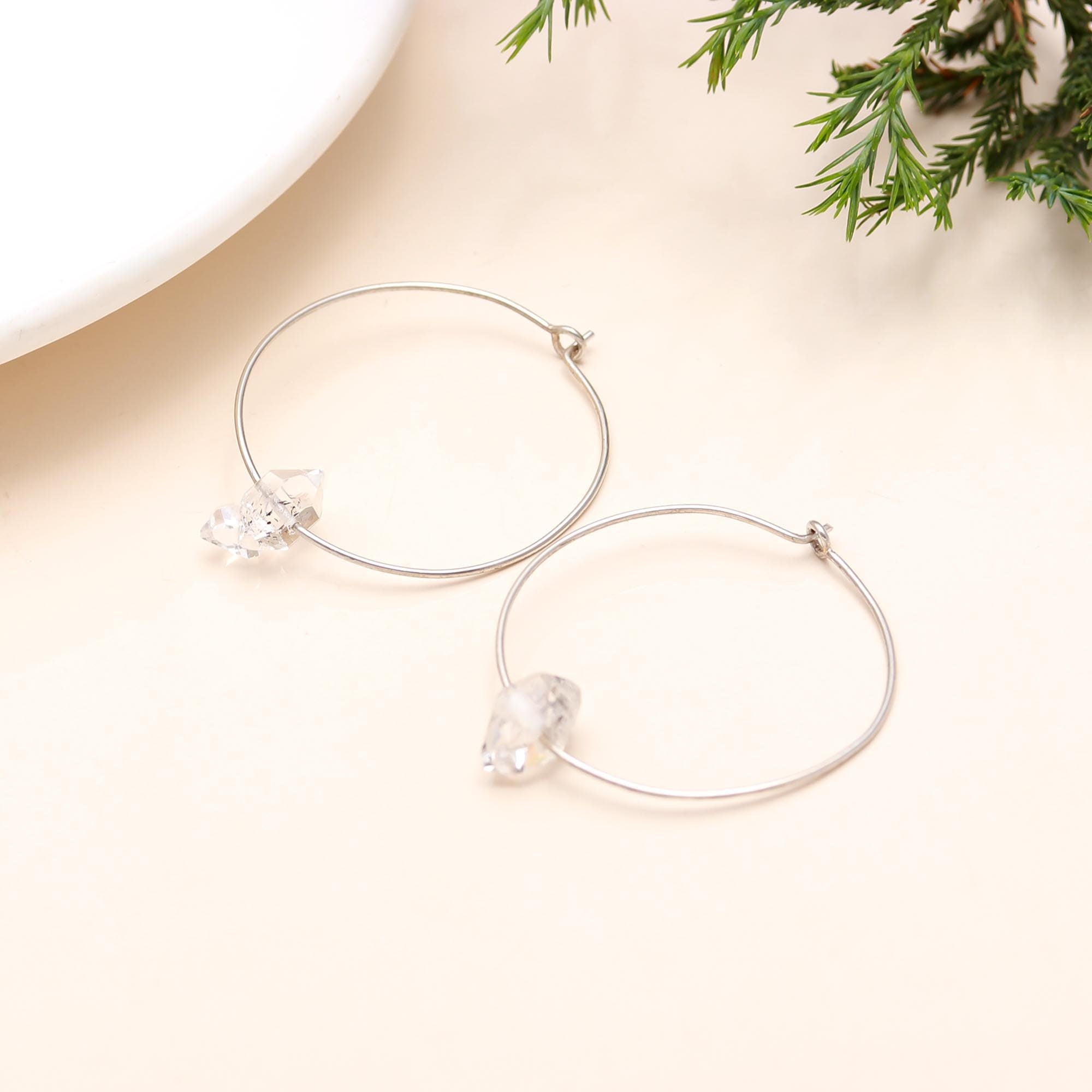 The Crystal Orbit: Herkimer Diamond Silver Hoops