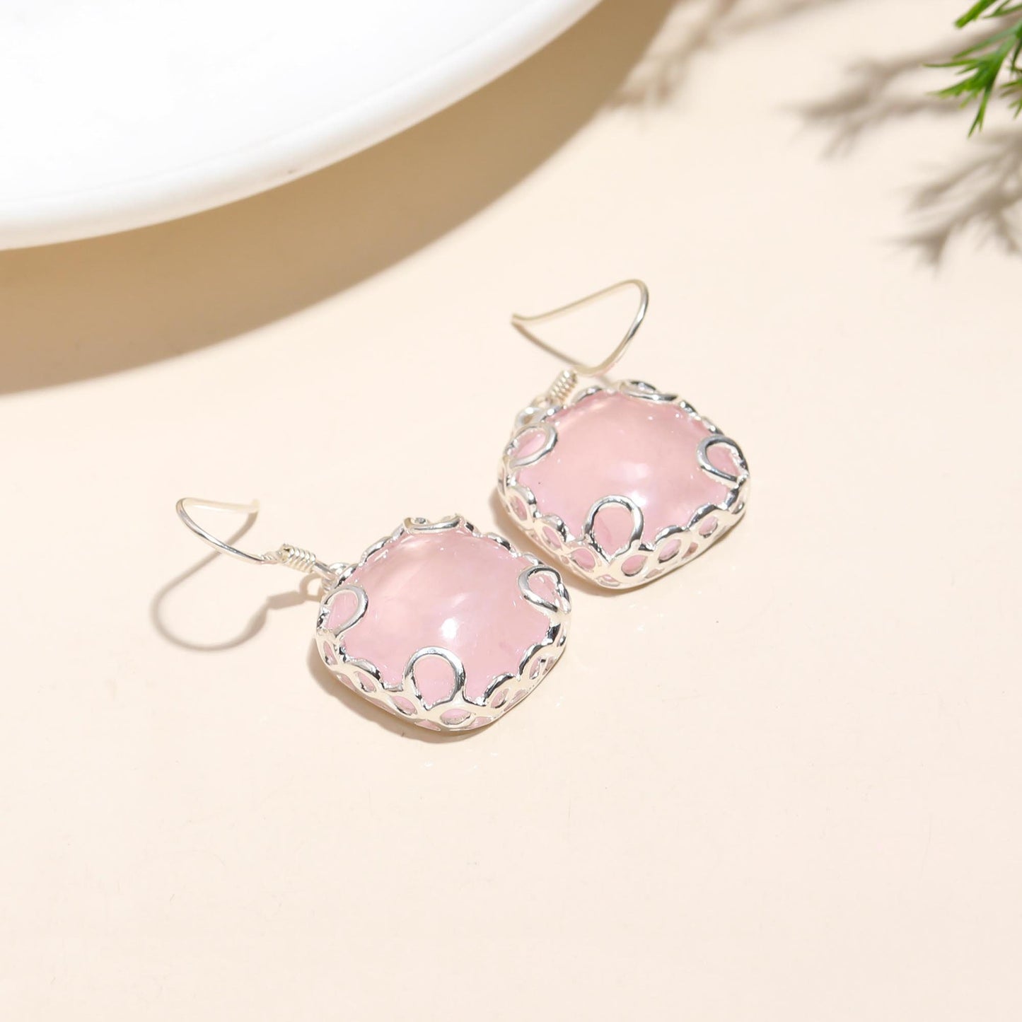 Pink Rose Quartz Earring in Dangle Earwire, Birthday, Anniversary, Women, Teenager Girls, Gift for her. Designer Solid 925 Sterling Silver
