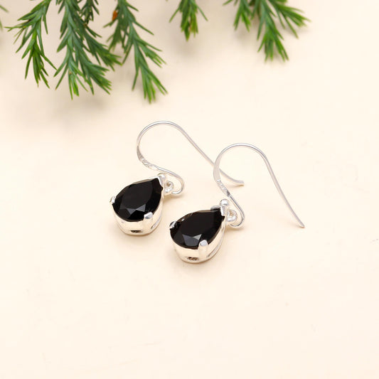 925 Sterling Silver Black Onyx Teardrop Earring with Earwire