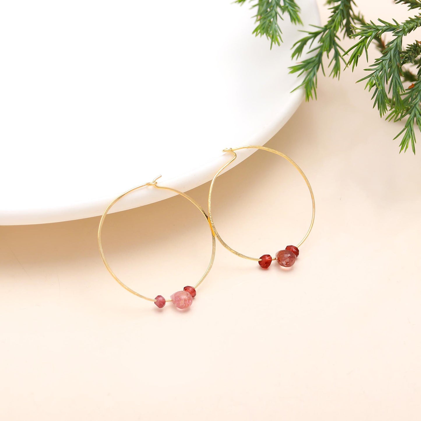 Solid 925 Sterling Silver Sapphire Hoop Earring with Rose, Gold Plating, Gift Birthday, Anniversary, Mothers Day, Christmas, Women, Girl