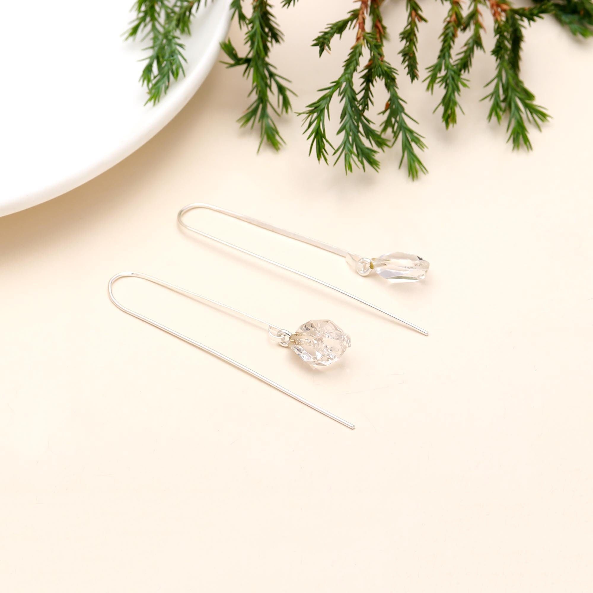 The Arctic Prism: Raw Herkimer Diamond & Silver Arch Earrings